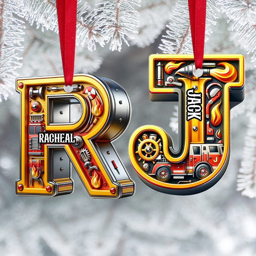 Personalized Fire Truck Lover Christmas Ornament - Alphabet Letter S