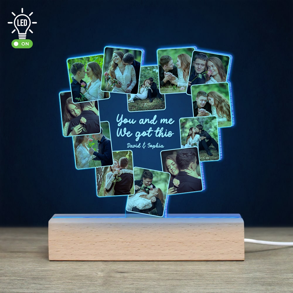 Personalized 3D LED Heart Light - You and Me, We Got This Led Night Light PopCulturePrints