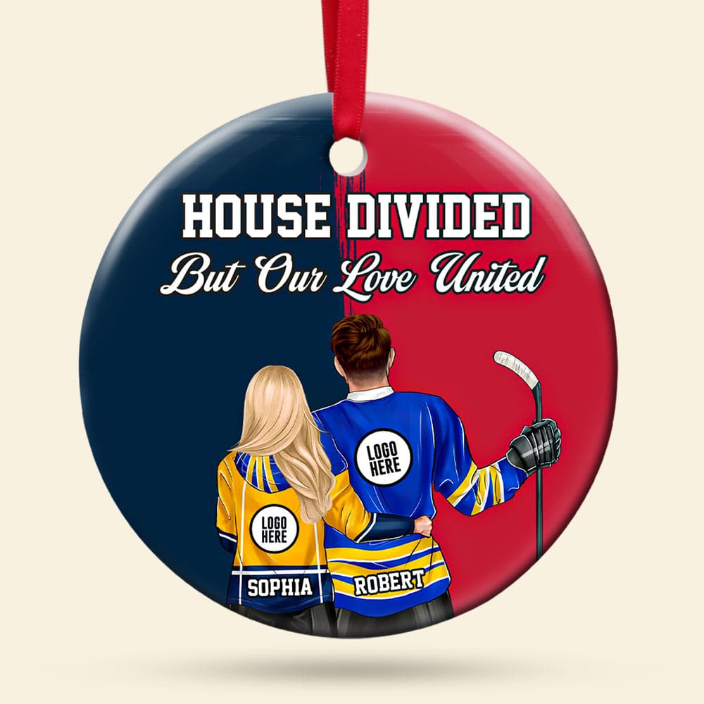 Custom Ice Hockey Couple Christmas Ornament | House Divided, Love United | Valentine's Day Gifts Ornament PopCulturePrints