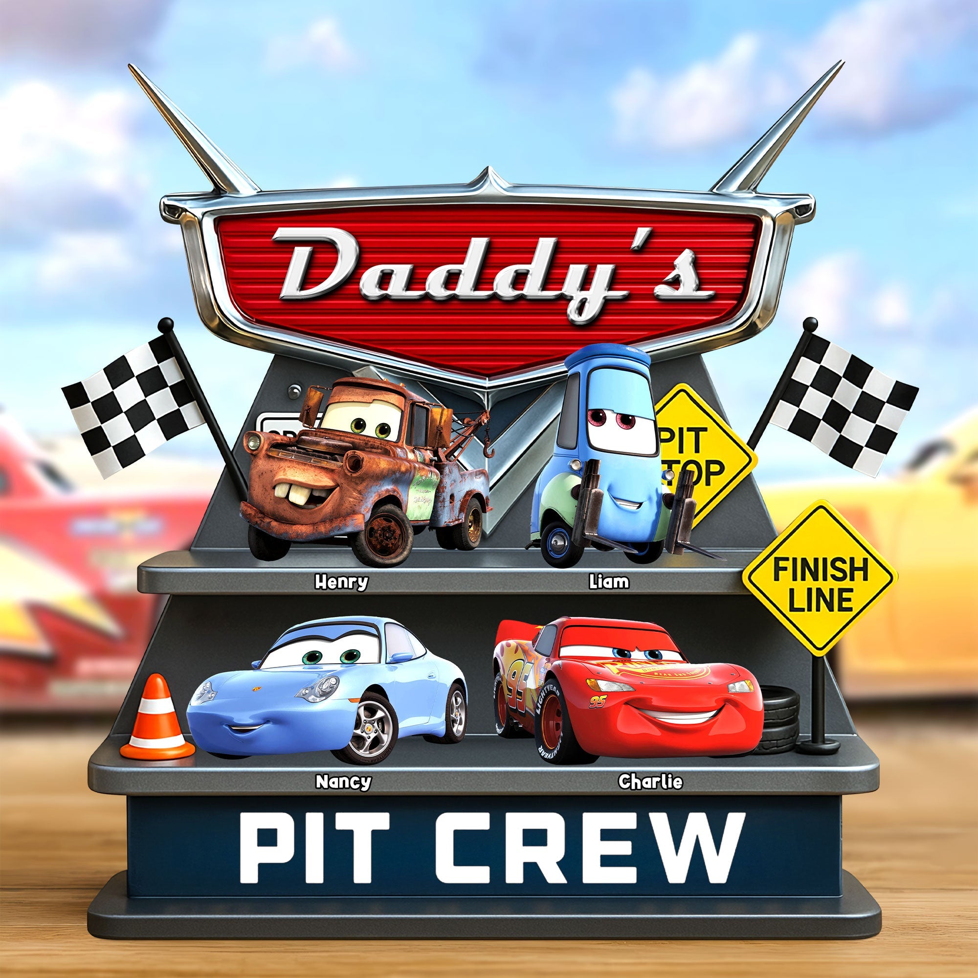 “Daddy's Pit Crew” - Custom Car Dad Plaque - Personalized Gift for Dad, Grandpa, and More Shaped Plaques PopCulturePrints