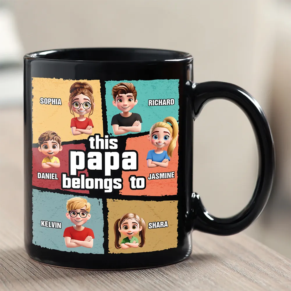 This Papa Belongs To - Personalized Black Mug for Dad and Grandpa Mug PopCulturePrints