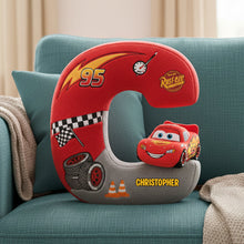 Load image into Gallery viewer, Race Into Dreams with Our Racing Alphabet Initial Letters Custom Shape Pillow - A Personalized Gift for Kids! Pillow PopCulturePrints
