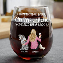 Load image into Gallery viewer, A Woman, Wine &amp; Her Dog - Personalized Stemless Wine Glass Wine Glass PopCulturePrints
