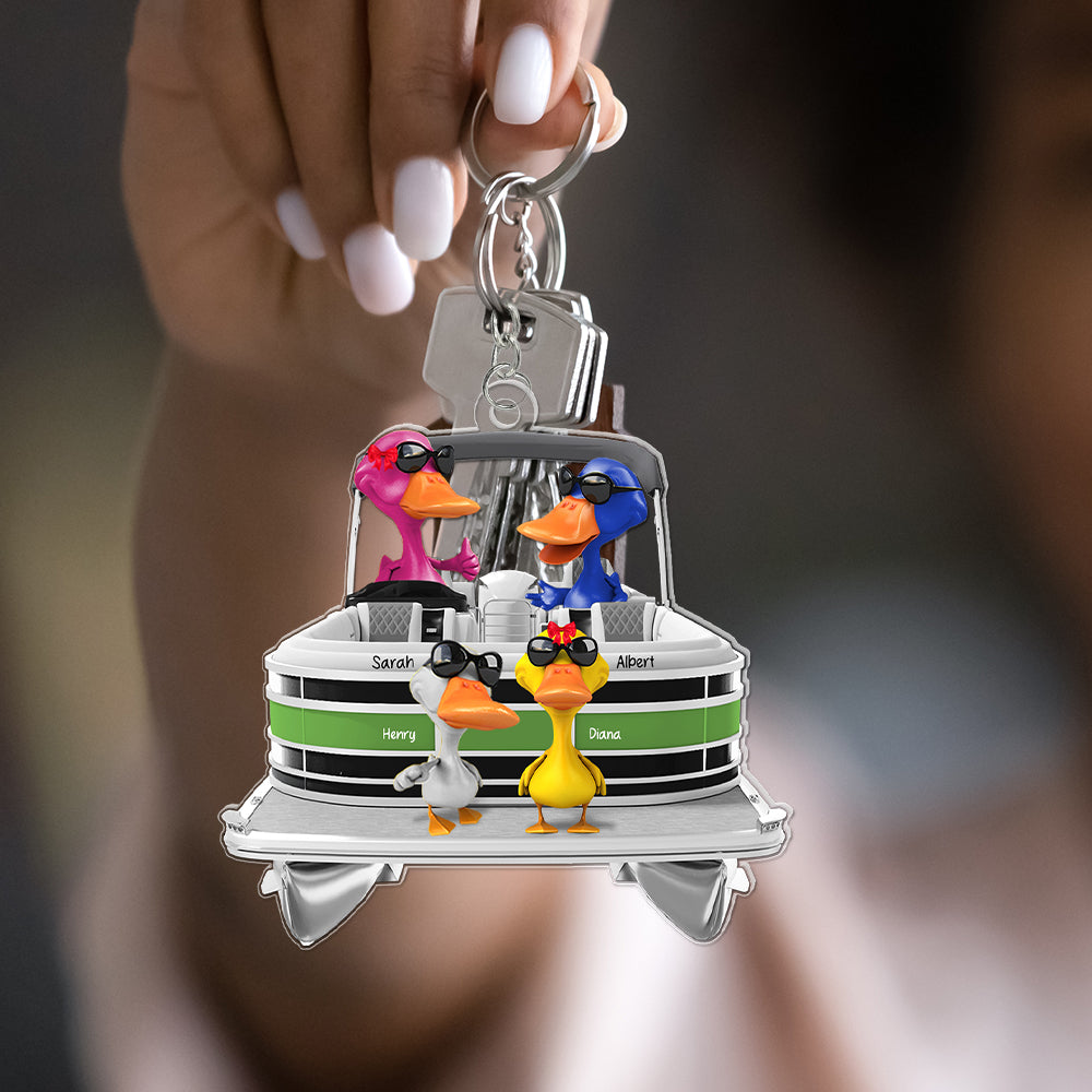Personalized Duck Lovers Keychain - Happy Ducks on a Pontoon Keychains PopCulturePrints