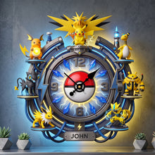 Load image into Gallery viewer, Time for Adventure: Creature Squad Acrylic Hanging Wall Clock - Personalized Gift for Pokémon Fans
