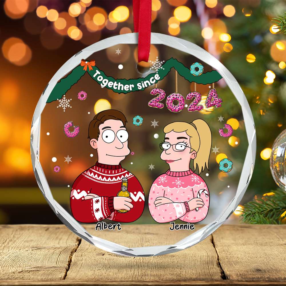 Custom Couple Christmas Crystal Ornament | Unique Holiday Keepsake | Valentine's Day Gifts Ornament PopCulturePrints