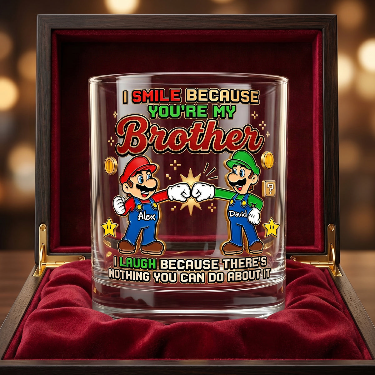 I Smile Because You're My Brother - Personalized 11oz Round Glass for Brothers