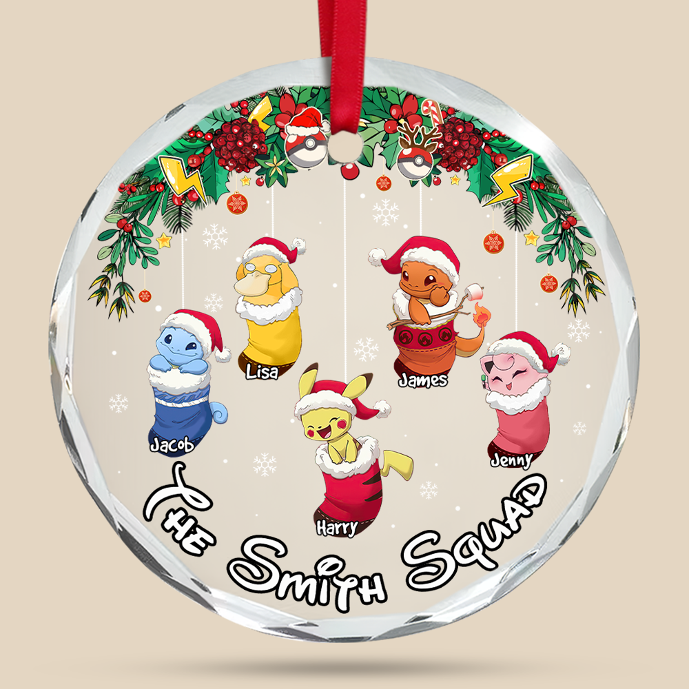 Personalized Family Christmas Ornament - Festive Pokémon Design