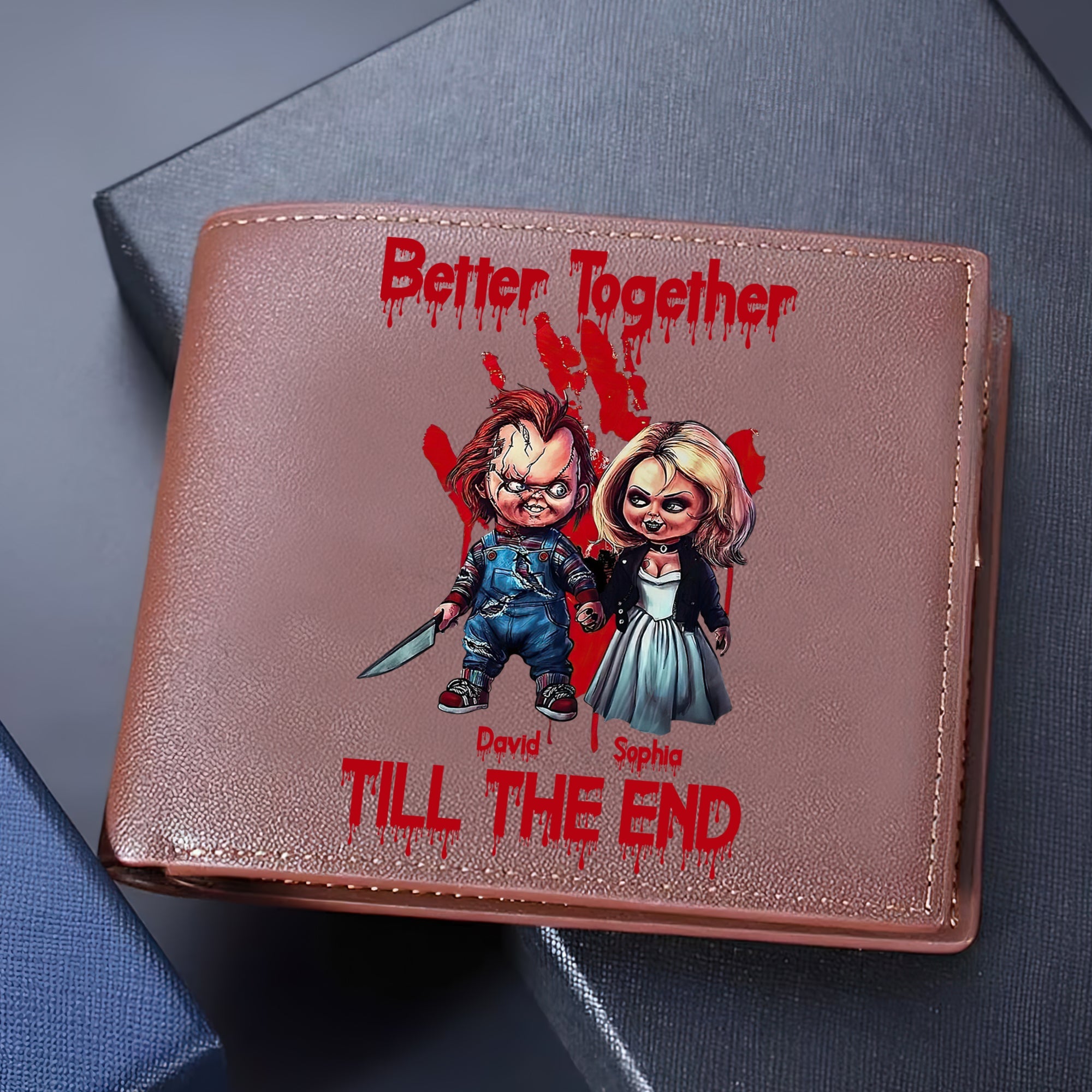 Personalized Horror Couple PU Leather Wallet - Better Together Till the End Leather Wallet PopCulturePrints