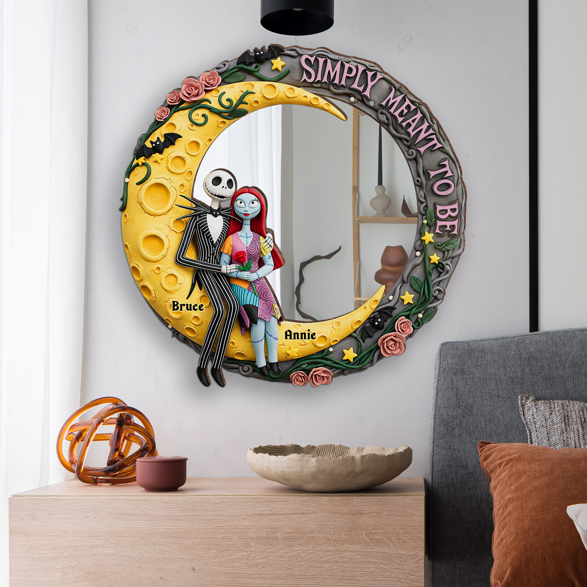 “Simply Meant to Be” - Moonlit Couple's Love Custom Shaped Mirror - Personalized Gifts for Couples Mirror PopCulturePrints