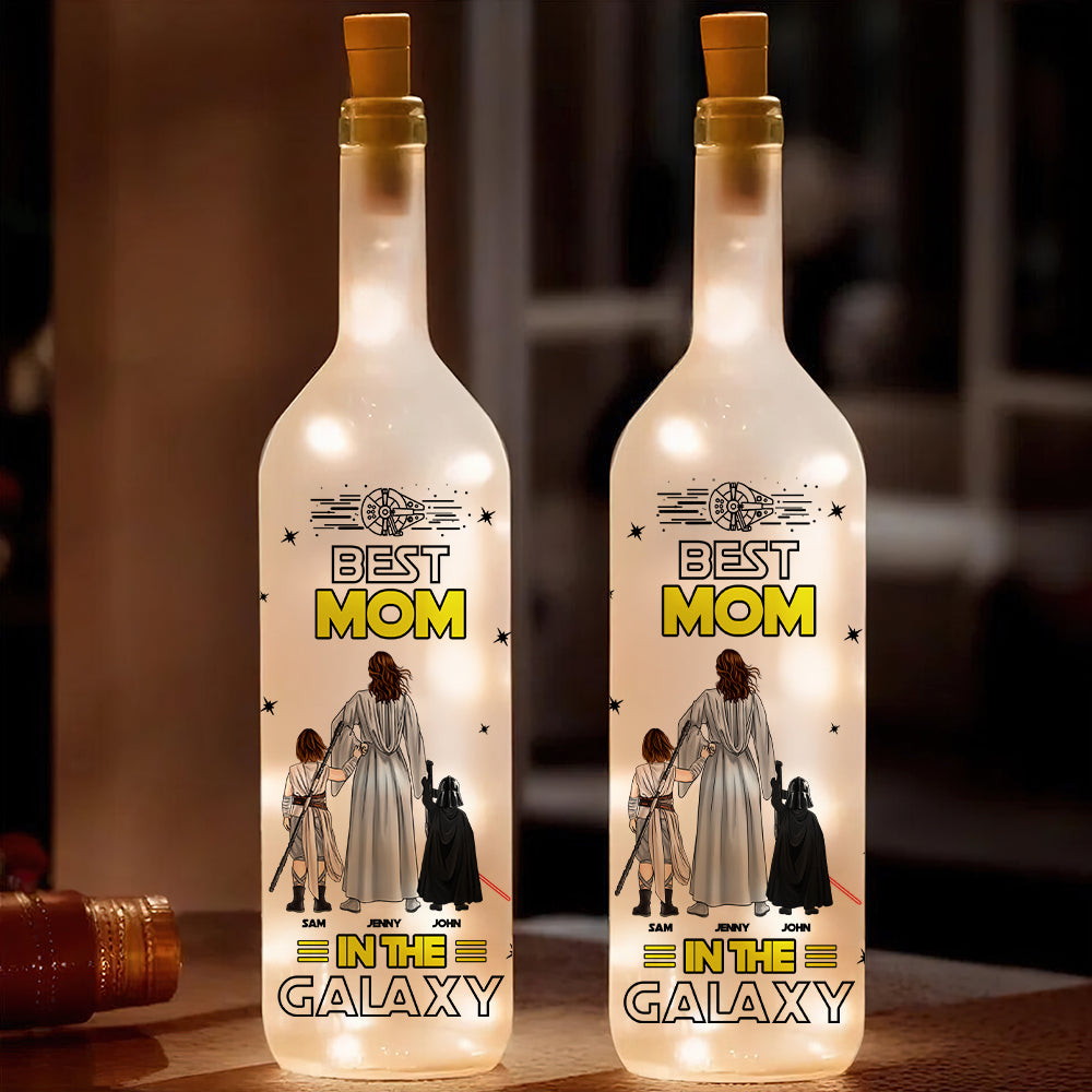 "She's the Best Mom in the Galaxy!" - Personalized Bottle Lamp - Gift for Mom, Grandma, and More Bottle Lamp PopCulturePrints