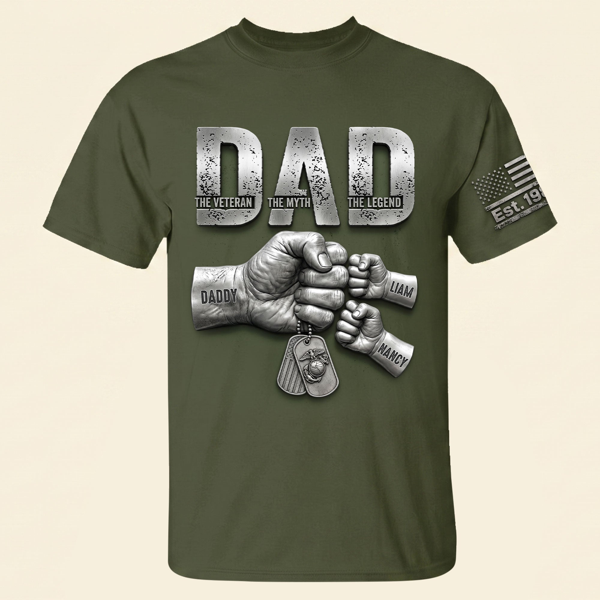 The Veteran. The Myth. The Legend. - Patriotic Veteran Dad Shirt - Personalized Gift For Dad, Grandpa & Veteran Dads AOP Products PopCulturePrints