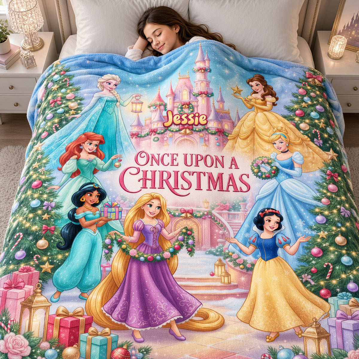 “Once Upon A Christmas” - Personalized Blanket for Fantasy Lovers - Perfect Gift for Kids and Fans of Magical Stories Blanket PopCulturePrints