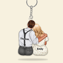 Load image into Gallery viewer, Personalized Hugging Couple Keychain - Custom Name Design Keychains PopCulturePrints
