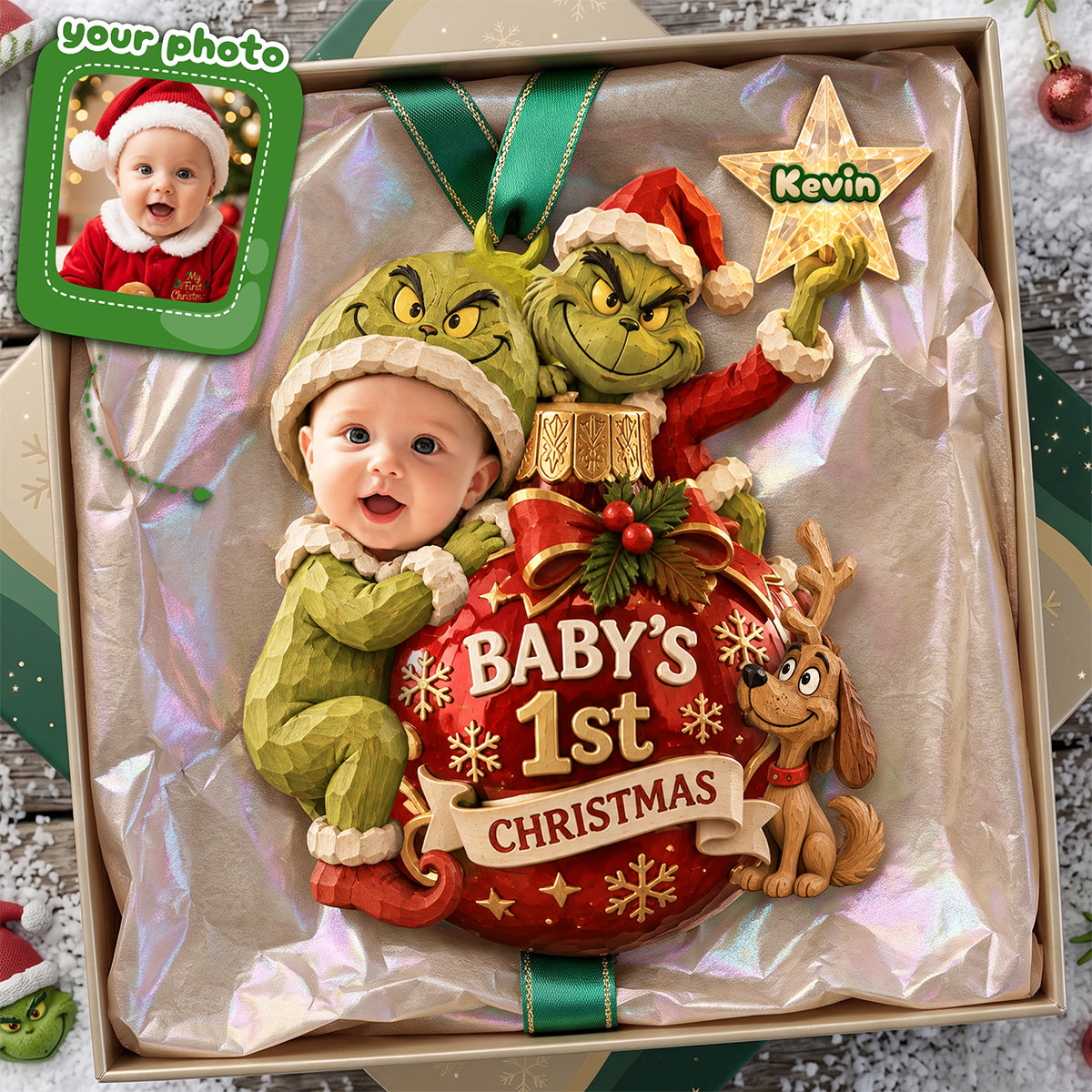 Celebrate Their First Christmas – Personalized Baby Ornament - Unique Gift for New Parents, Grandparents & Kids
