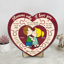 Load image into Gallery viewer, Personalized Couple&#39;s Puzzle Heart Wood Sign - Reasons I Love You Wood Sign PopCulturePrints
