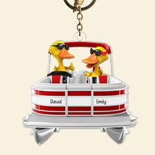Load image into Gallery viewer, Personalized Duck Lovers Keychain - Happy Ducks on a Pontoon Keychains PopCulturePrints
