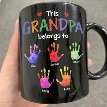 Load image into Gallery viewer, This Grandpa Belongs To - Personalized Black Mug for the Best Grandpa Mug PopCulturePrints
