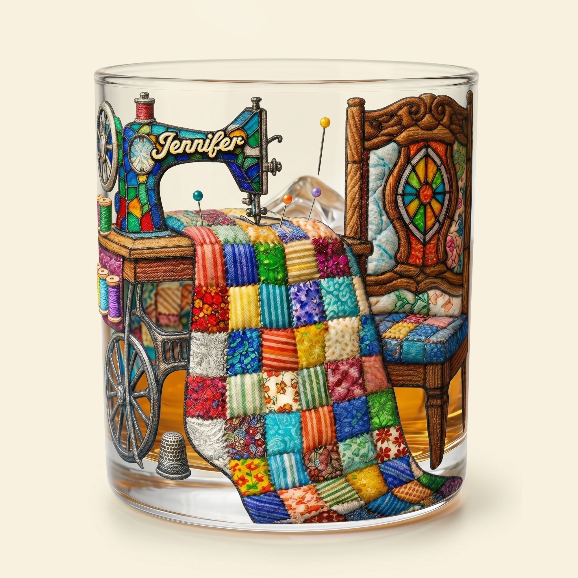 “Sewing is My Therapy” - The Quilter's Sanctuary Drinking Glass - Personalized Gifts for Sewing Lovers Glass PopCulturePrints