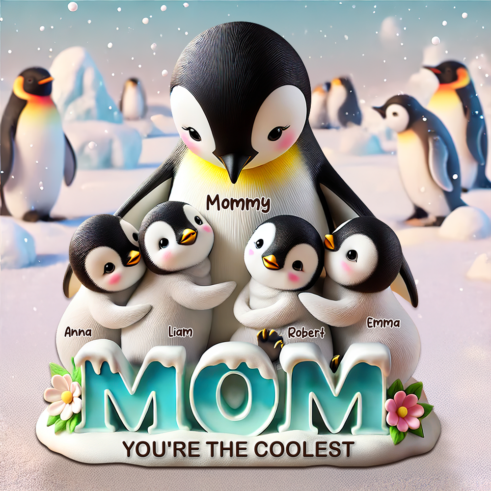 Mom, You're the Coolest - Personalized Penguin Plaque - Unique Gift for Moms, Grandmas & More Shaped Plaques PopCulturePrints