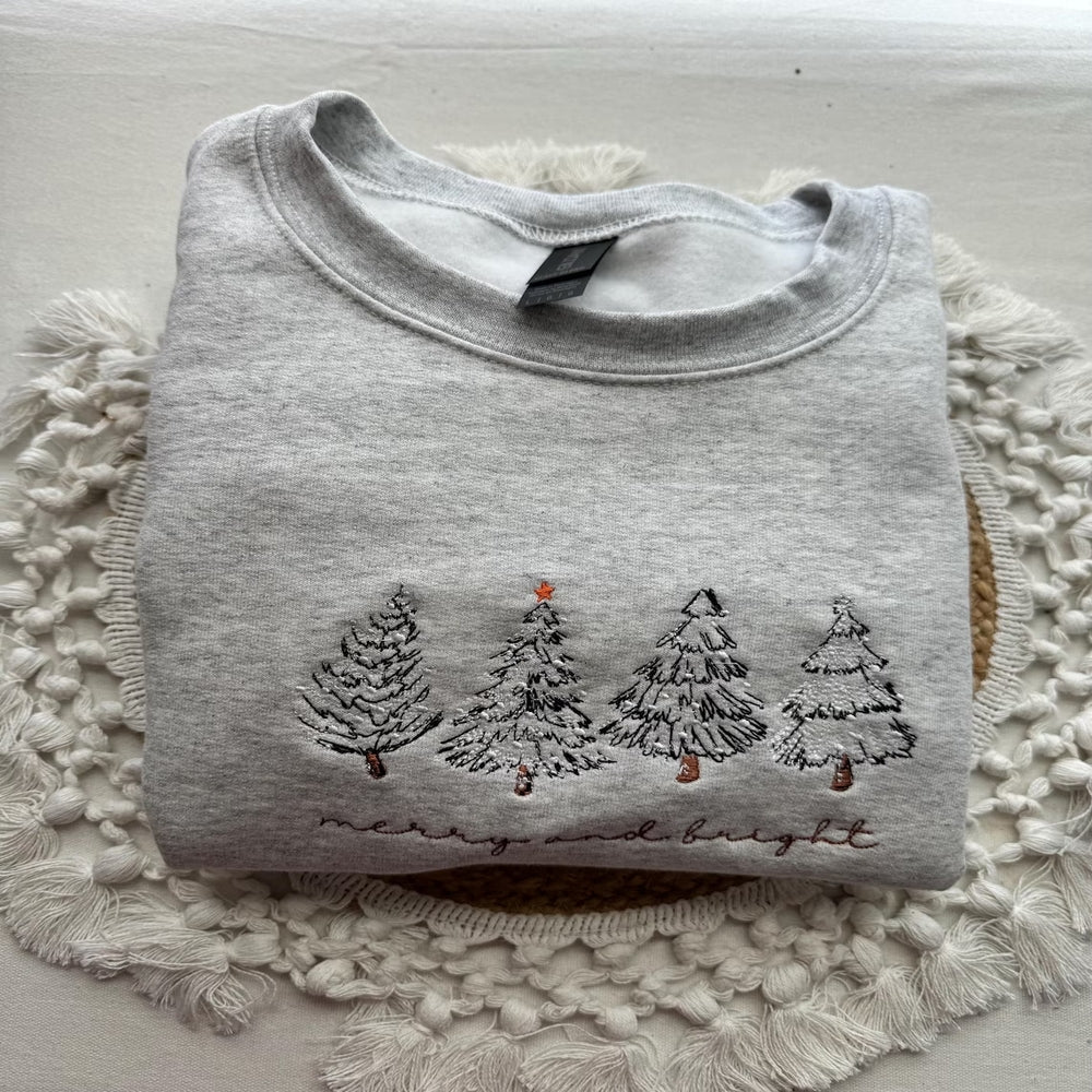 Festive Christmas Tree Embroidered Shirt - Merry and Bright