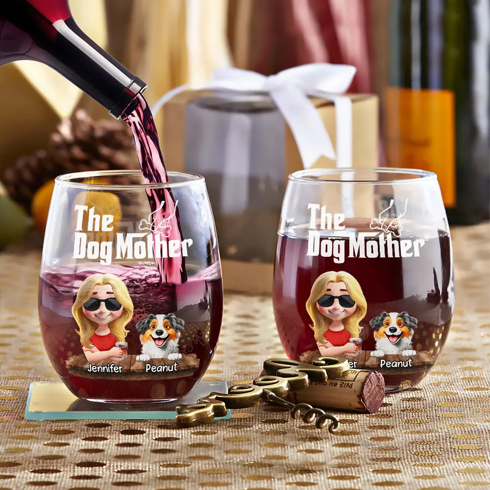 A Toast to Dog Moms - Personalized Stemless Wine Glass Wine Glass PopCulturePrints