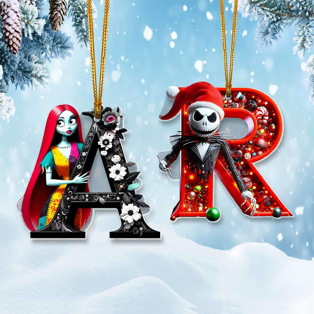 Custom Gothic Alphabet Christmas Ornament for Couples - Valentine's Day Gifts Ornament PopCulturePrints