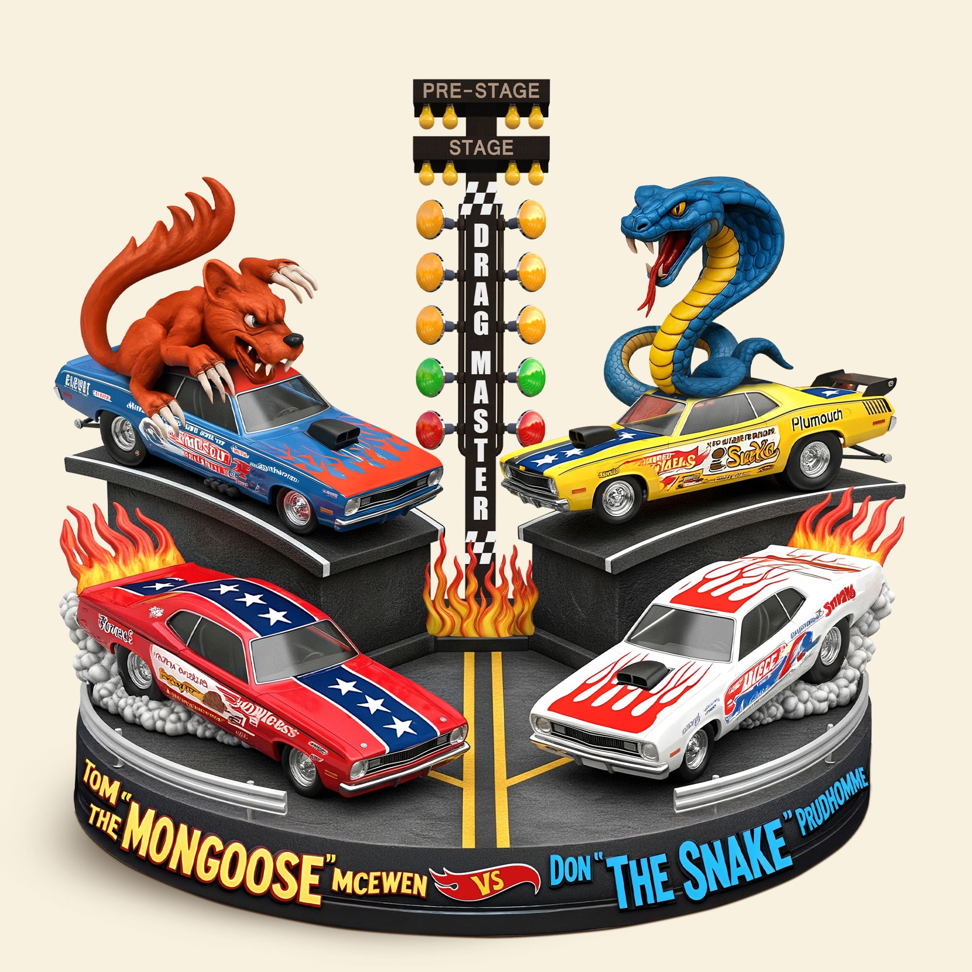 Ignite the Race: Festive Burnout Showdown – Custom Drag Racing Gifts for Gearheads Shaped Plaques PopCulturePrints