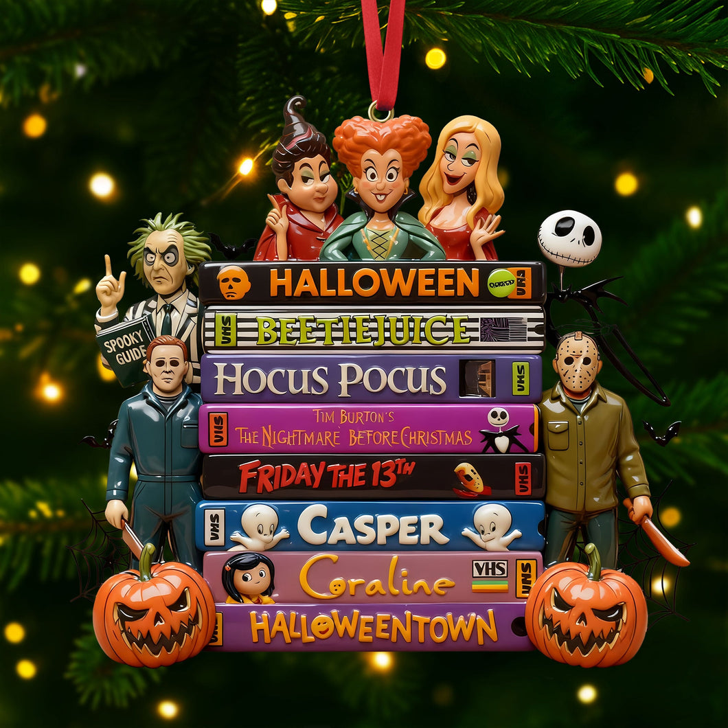 “Embrace the Spooky Vibes!” – Horror Tape Stack Ornament, Personalized Gift for Halloween Lovers Ornament PopCulturePrints