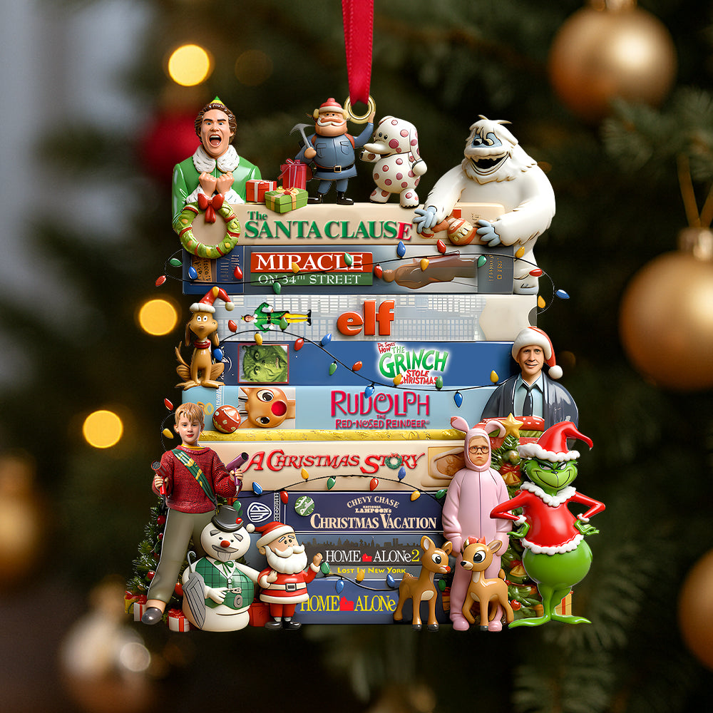 "Bring Holiday Cheer with Our Classic Christmas Movies Stack Ornament" - Personalized Gift for Movie Fans Ornament PopCulturePrints