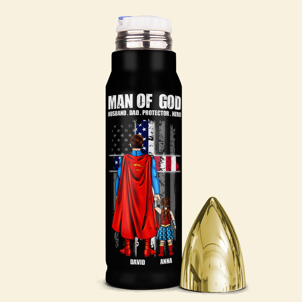 Personalized Superhero Dad Bullet Tumbler with American Flag