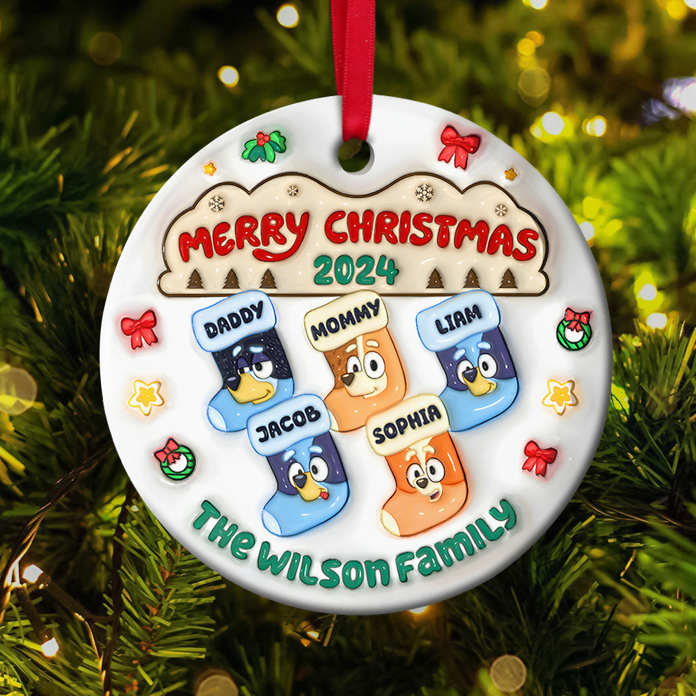 Personalized Family Christmas Ornament - Festive Stocking Design