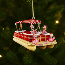 Load image into Gallery viewer, &quot;Celebrate the Holidays with Joy!&quot; - Flamingo Pontoon Christmas Acrylic Ornament - Personalized Gift for Family and Friends Ornament PopCulturePrints
