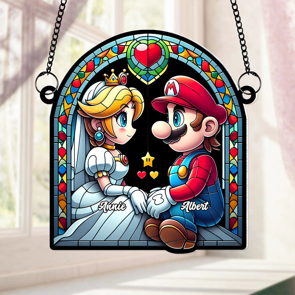 Personalized Mario & Peach Acrylic Suncatcher Ornament for Couples Suncatcher PopCulturePrints