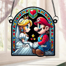 Load image into Gallery viewer, Personalized Mario &amp; Peach Acrylic Suncatcher Ornament for Couples Suncatcher PopCulturePrints
