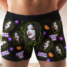 Load image into Gallery viewer, Custom Halloween Boxer Shorts for Couples - I Licked It So It's Mine Boxer Briefs PopCulturePrints
