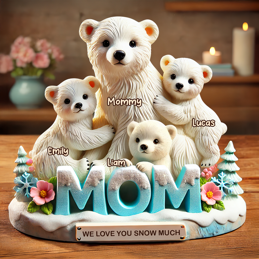 We Love You Snow Much - Polar Bear Mom Plaque - Personalized Gifts for Mom Shaped Plaques PopCulturePrints