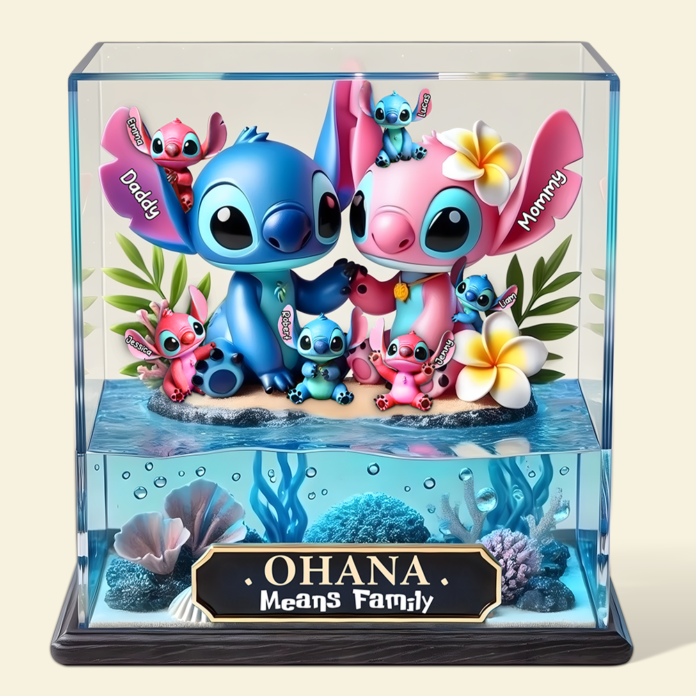 Ohana Means Family - Personalized Blue Aliens Family Acrylic Plaque Shaped Plaques PopCulturePrints