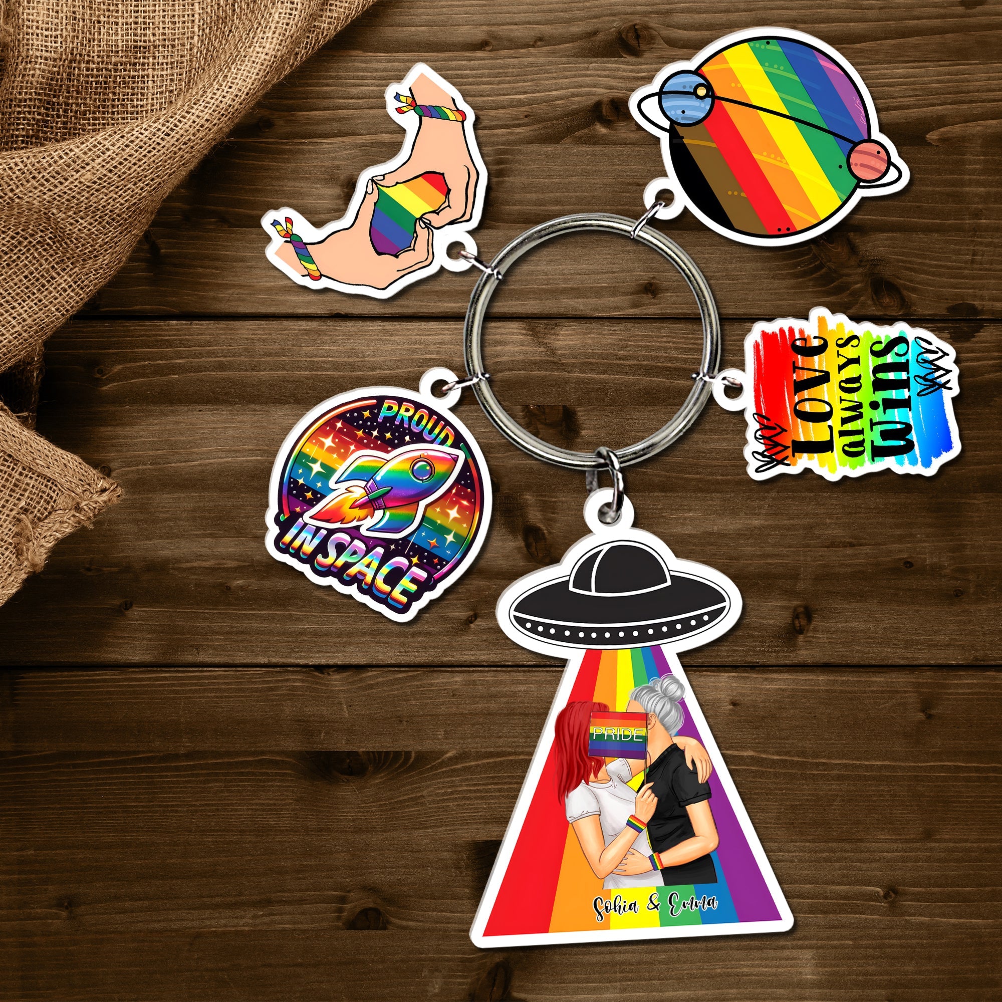 Custom Rainbow Pride Keychain for Couples Keychains PopCulturePrints