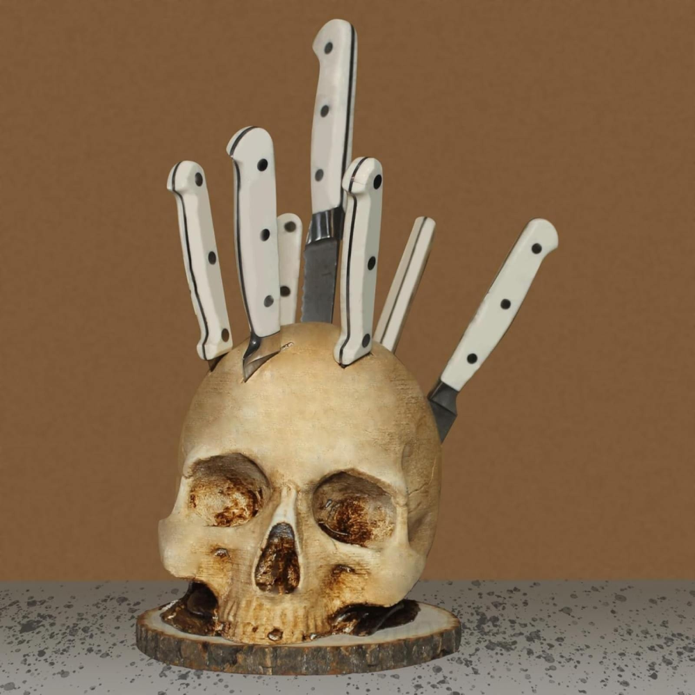 Halloween Skull Knife Holder - Unique Kitchen Decor for Cooking Lovers