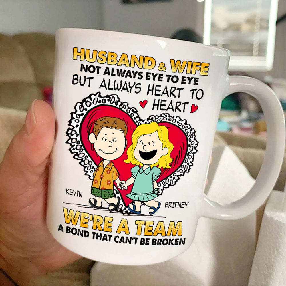 Personalized Cartoon Couple Coffee Mug - Heart to Heart Design