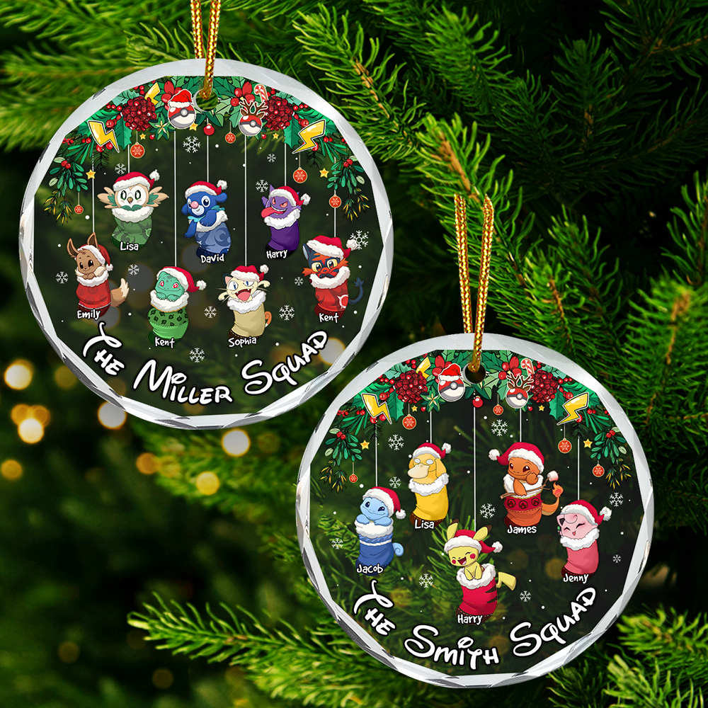 Personalized Family Christmas Ornament - Festive Pokémon Design