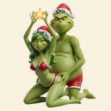 Load image into Gallery viewer, “Naughty &amp; Nice” - Personalized Naughty Couple Acrylic Christmas Tree Topper - Perfect Gift for Couples Ornament PopCulturePrints

