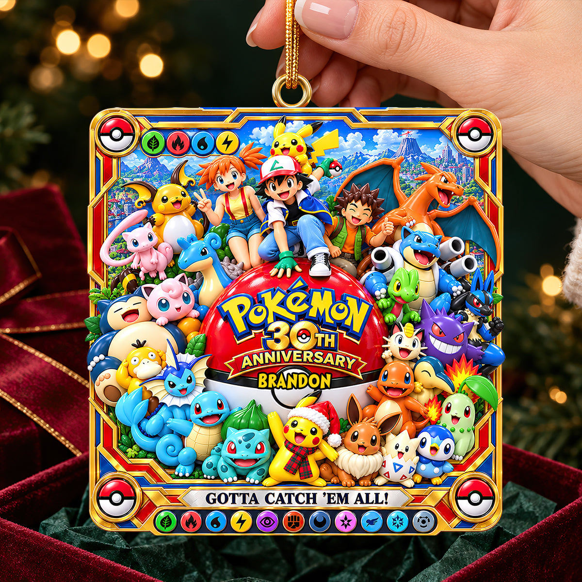 “Gotta Catch 'Em All!” Celebrate with the 30th Anniversary Colorful Creature Ornament - Personalized Christmas Gifts