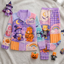 Load image into Gallery viewer, “Spook-tacular Comfort Awaits!” - Cute Spooky Pumpkin Button Up Pajama Set - Personalized Halloween Gifts Sleepwear Pajama Set PopCulturePrints
