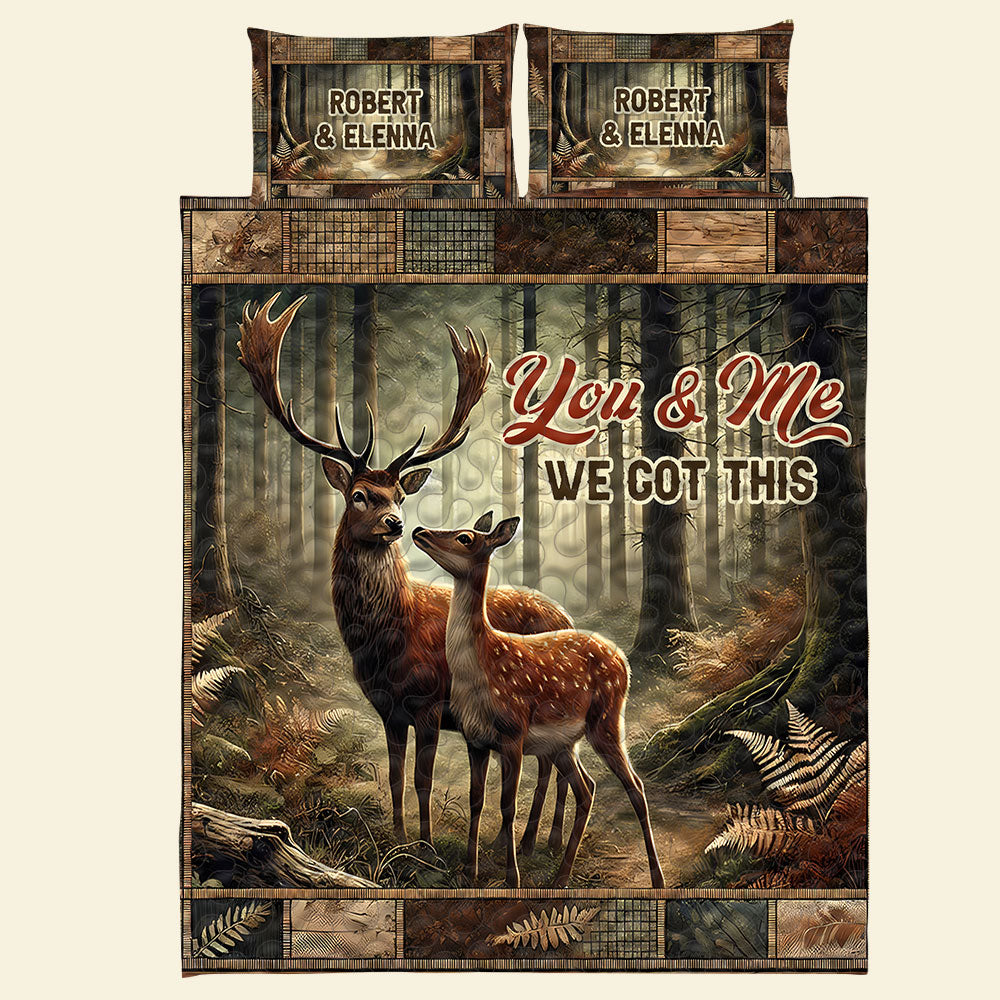 Personalized Deer Couple Quilt Bed Set Blanket PopCulturePrints