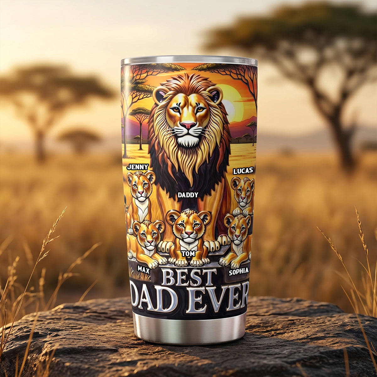 “Best Dad Ever” - Lion Dad and Kid 20oz Tumbler - Personalized Gift for Father’s Day Tumbler Cup PopCulturePrints