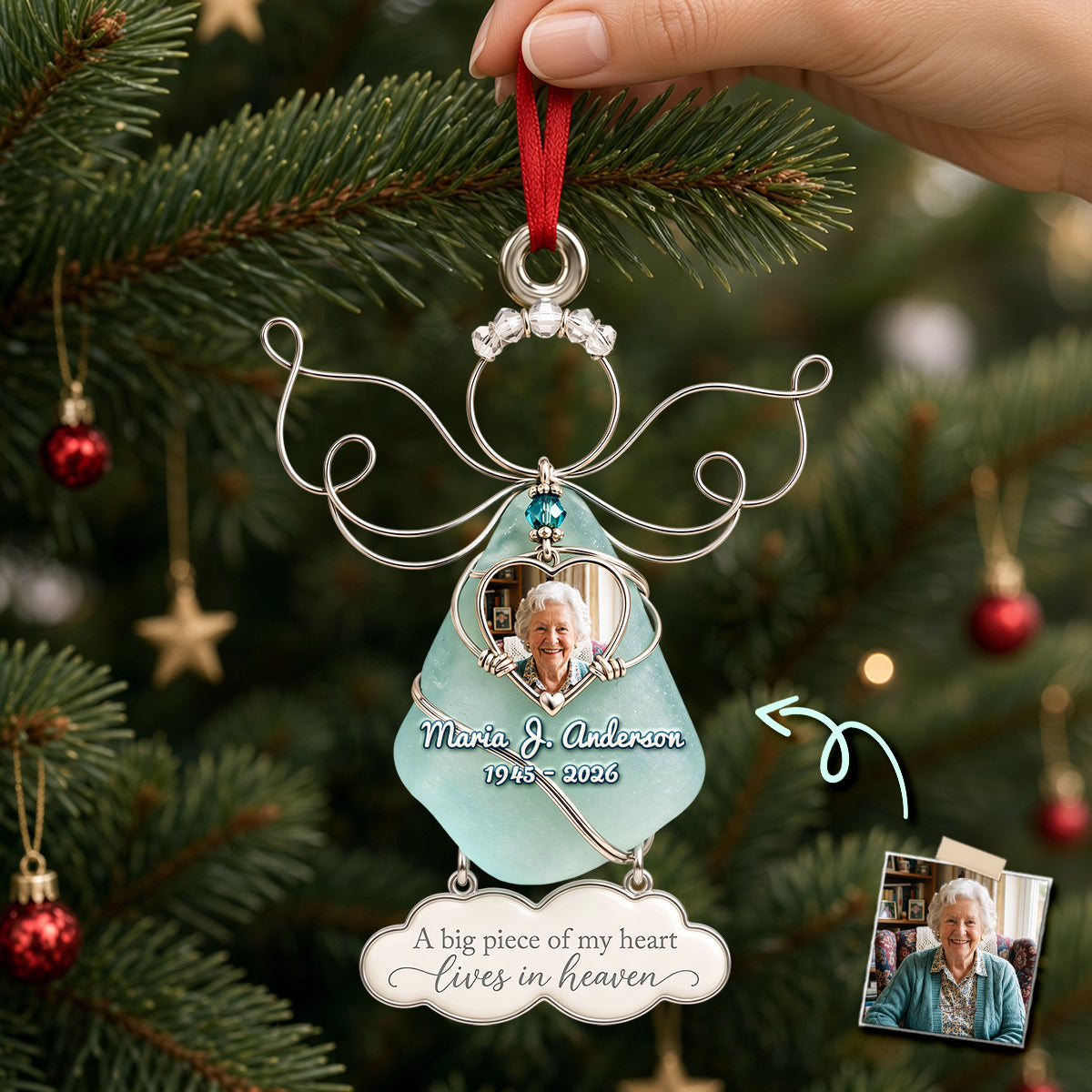A Big Piece of My Heart Lives in Heaven - Angel Heaven Seaglass Ornament, Personalized Gifts for Christmas