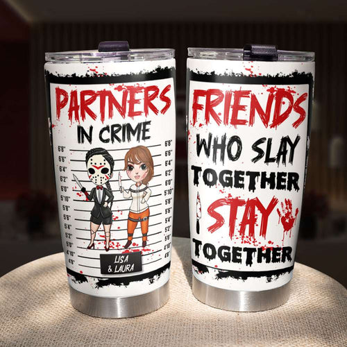 Personalized Partners In Crime Tumbler - Bestie Halloween Gift Tumbler Cup PopCulturePrints