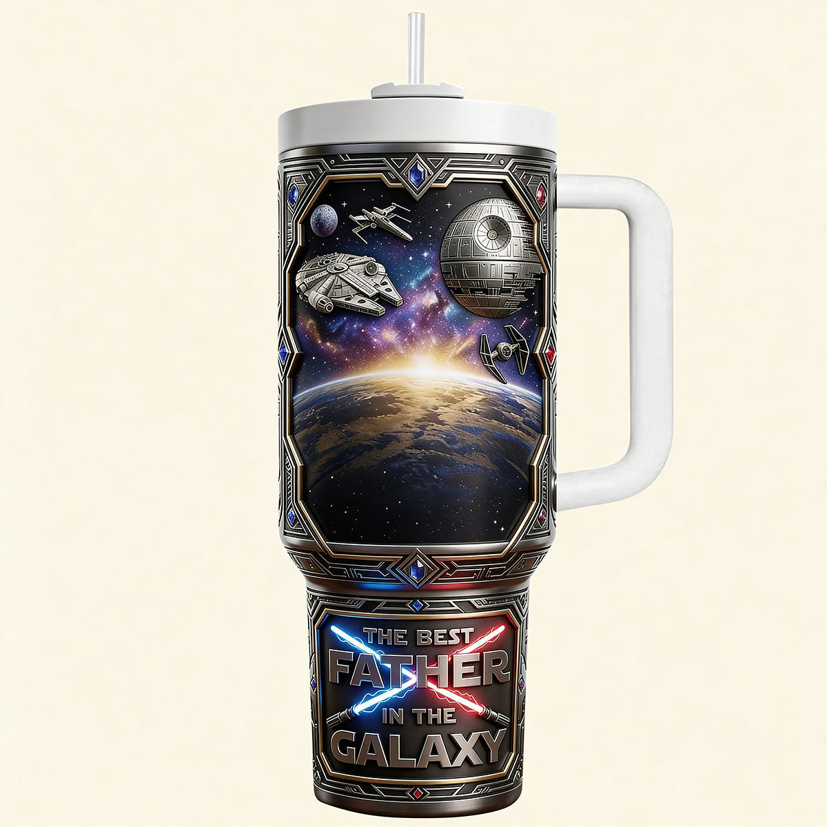The Best Father in the Galaxy Tumbler - Personalized Gift for Dads and Grandpas Tumbler Cup PopCulturePrints